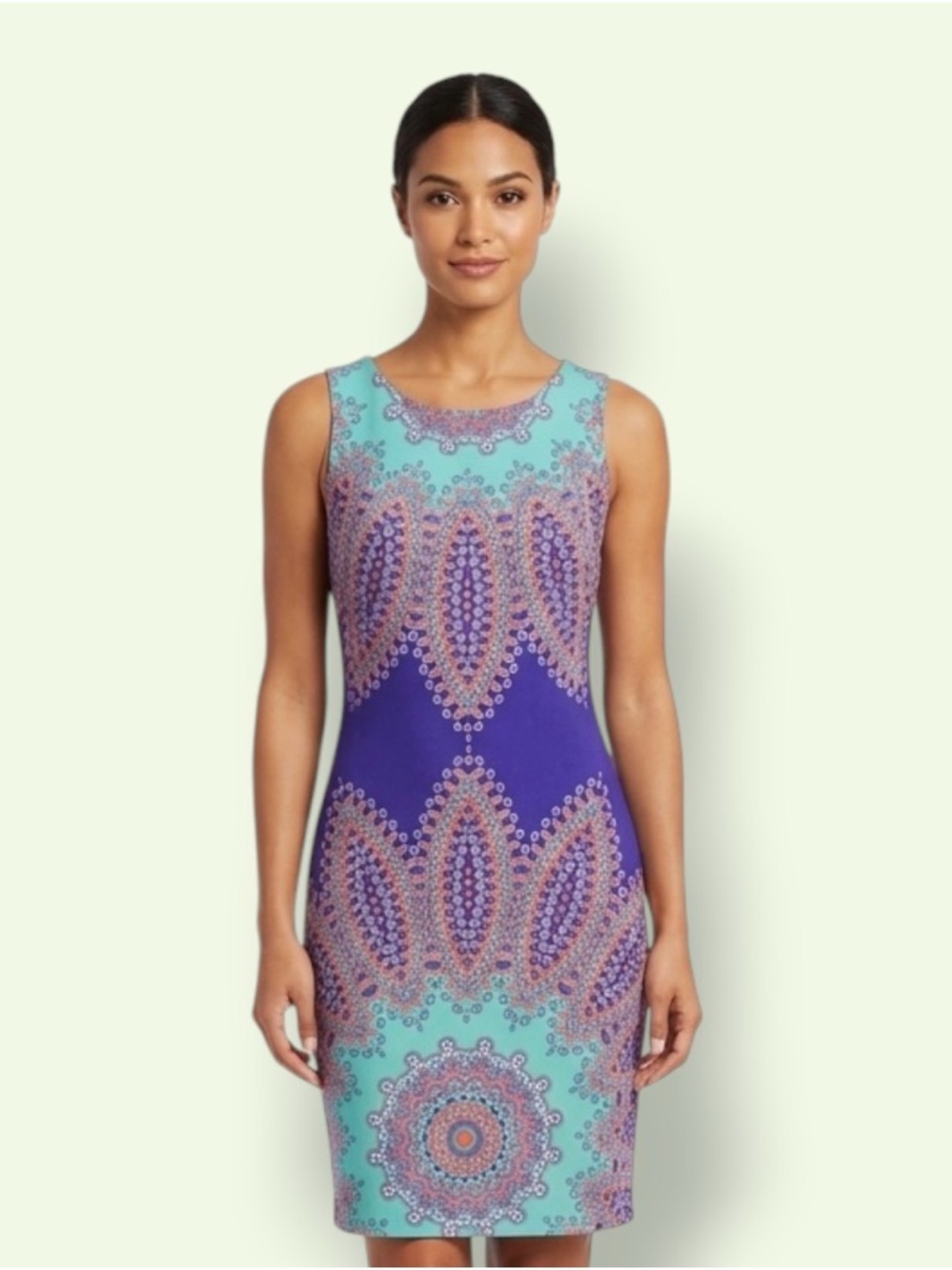 Nine West Turquoise and Purple Printed Midi Dress